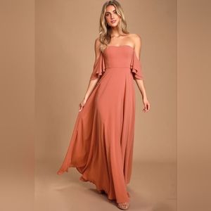 Lulu's Abbington Rusty Rose Off-the-Shoulder Maxi Dress
